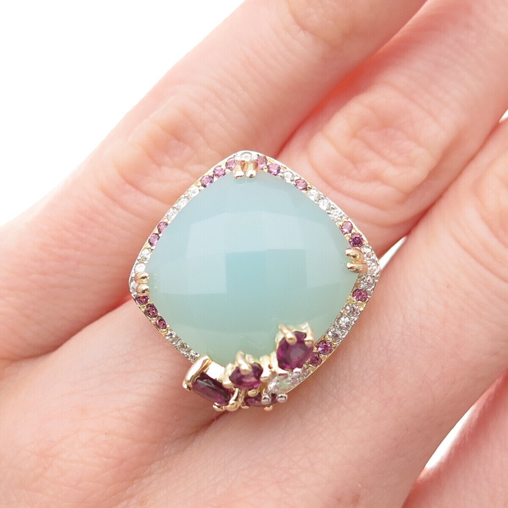 Carol Brodie 925 Sterling Gold Plated Real Chalcedony Topaz Amethyst Ring Size 6